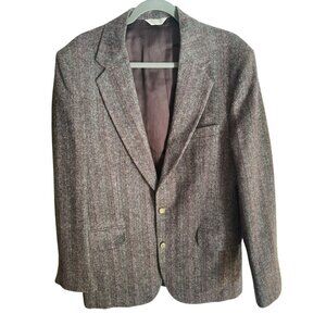 VTG Hunt Valley Gentlemens Wool Blazer Brown Herringbone Jacket 42L Classic